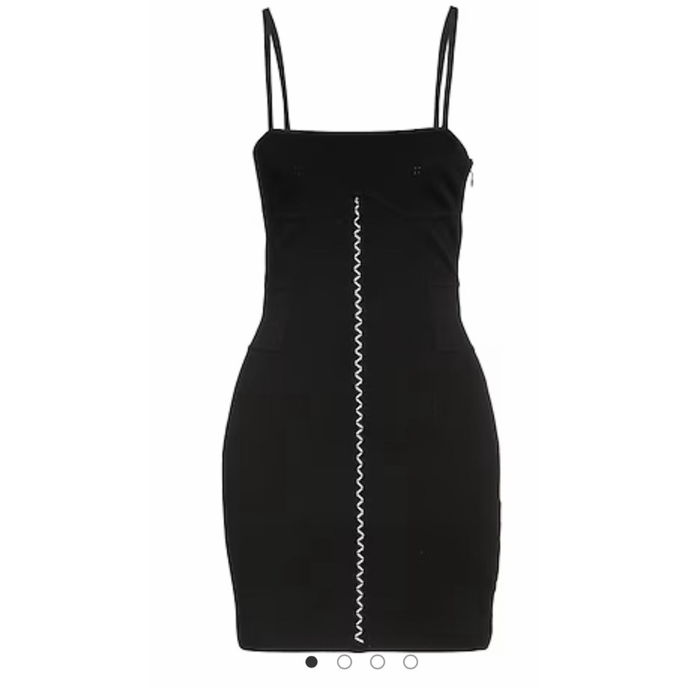 Off-White NWT Black Solid Bodycon Mini Dress Square Neck Strappy Knit Zip 2